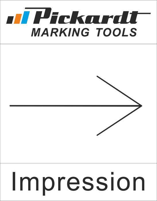 Black arrow pointing to the right / east. Pickardt Marking Tools is on the top. On the bottom the word Impression