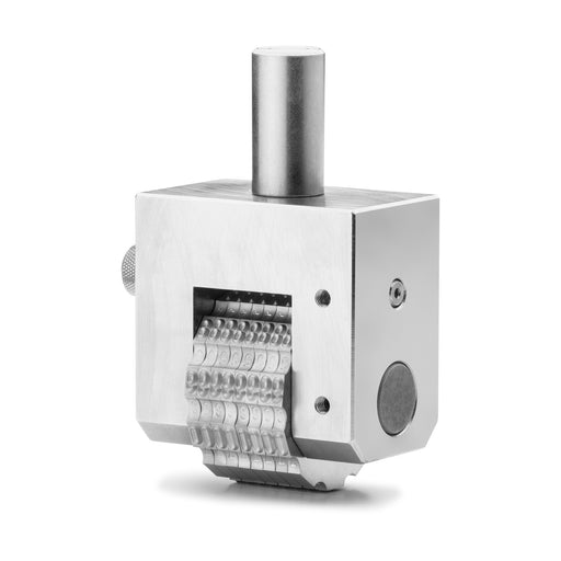 An image of a single numbering head, which is a device with one or more mechanical or digital wheels that can be rotated to display a numerical value. The numbering head is shown up close