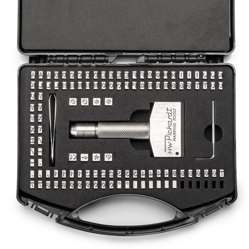 Picture of the inside of Pickardt Type Holder Set TS114 with Logos Steel Type Stamps and Holders Set