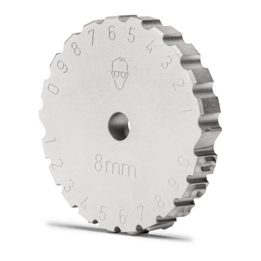 Close-up image of a high-quality striking wheel with engraved numbers and letters for precise and consistent marking.