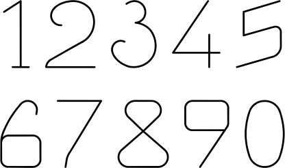 Numbers 1 through 0 in distinctive font